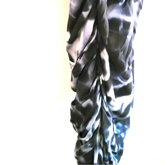 Whistles Silk Blend Blue Tones Ruched Full Back Zip Bodycon Dress 6 - Picture 11 of 12